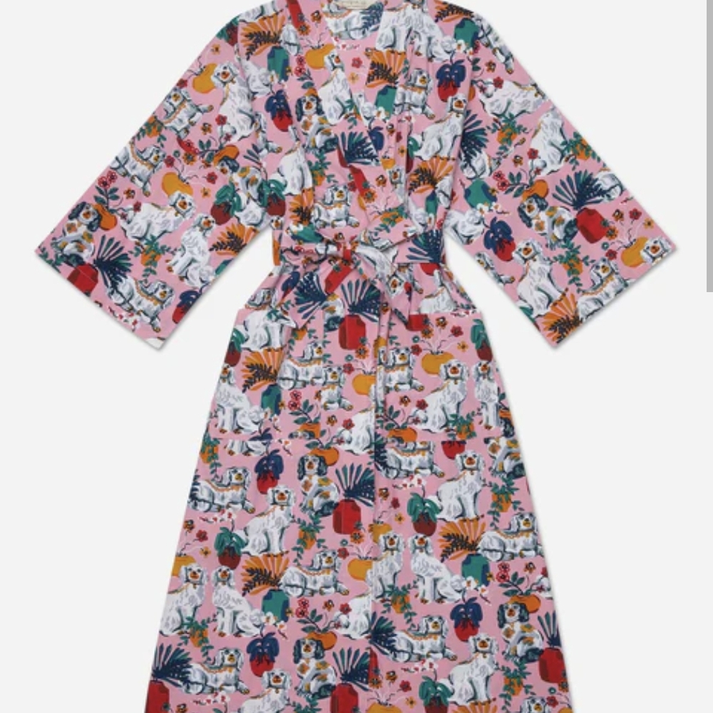 Printfresh Good Dog Robe in Vintage Rose Animal Print Kimono